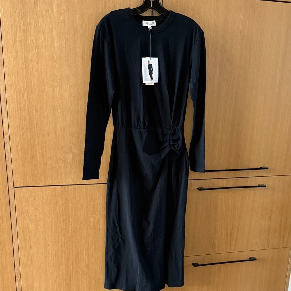 NATION LTD Long Sleeve Black Cotton Maxi Dress Jet Black Color Size Small NWT - Picture 2 of 8